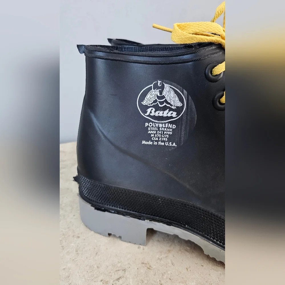 Bata Steel Shank Rubber Boots Mens Size 7 Black Yellow ANSI Z41 PT99 Military